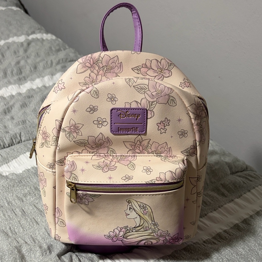 Loungefly Disney Cream and Purple Floral Backpack
